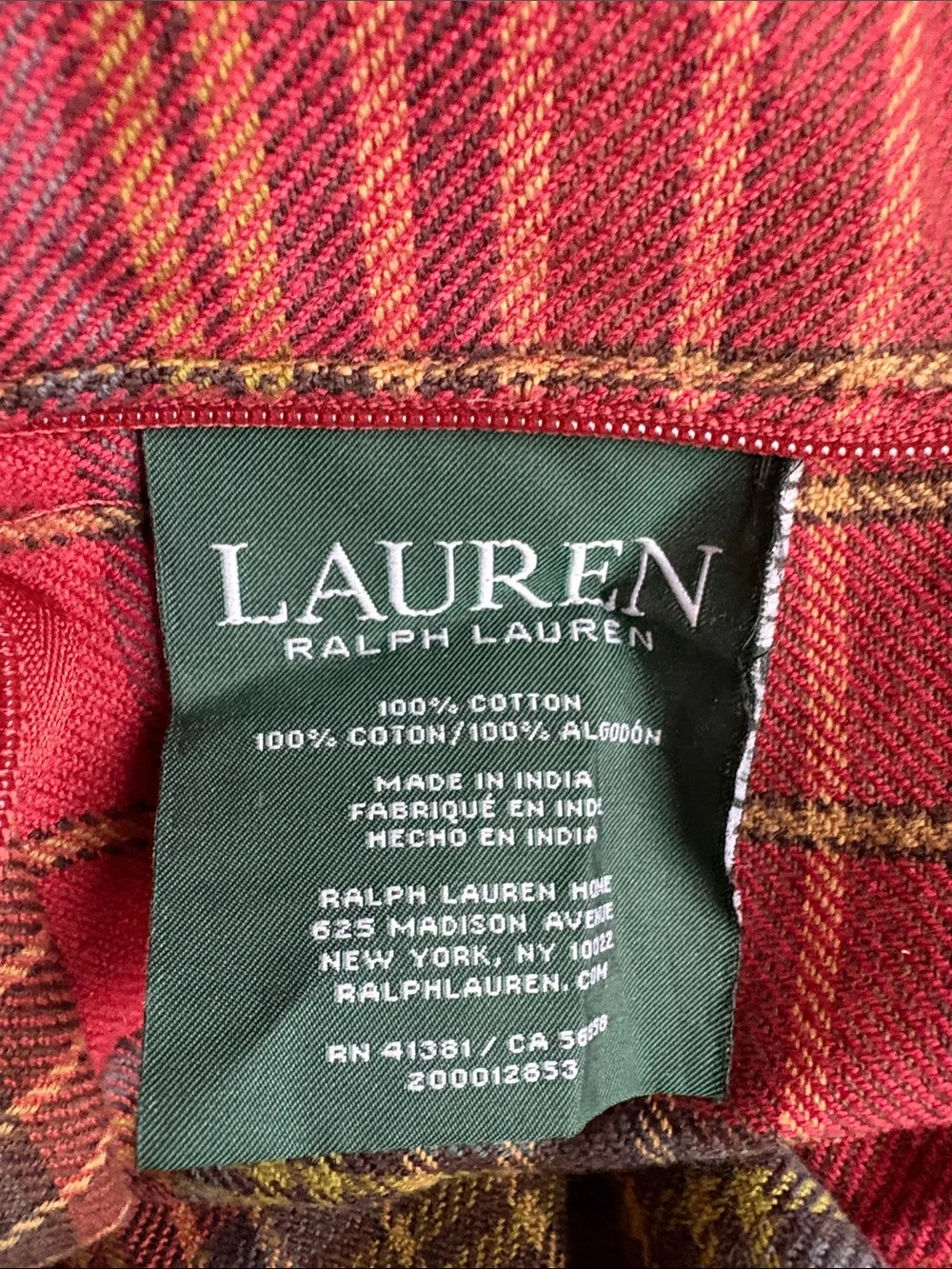 Lauren, Ralph Lauren plaid Square Red and Brown pillow case set